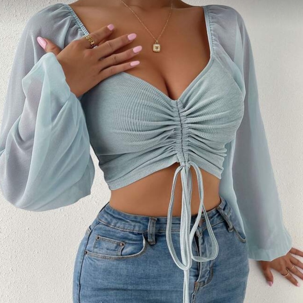 Elegant Ruched Light Blue Top